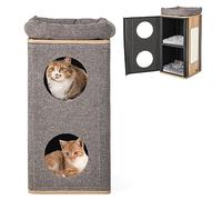 GYMAX Tour pour Chat à 3 Étages avec Planche à Gratter Latérale | Maison pour Chat avec Perchoir Supérieur, Abri à Chat avec 2 Trous d’Entrée et de Sortie, Surface Recouverte en Peluche