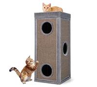GYMAX Tour pour Chat à Griffer 99cm à 4 Niveaux, 3 Condos & Perchoir Revêtu de Peluche, 2 Planches à Gratter Amovibles, Coussins Doux, 3 Entrées, Centre d'Activité pour Chatons d'Intérieur