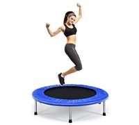 GYMAX Trampoline de Fitness Pliable 97CM, Mini Trampoline pour Adultes et Enfants, Tapis de Saut de Haute Élasticité, Pieds Antidérapants, Charge 150KG (Bleu)