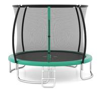 GYMAX Trampoline Extérieur φ366cm avec Filet de Sécurité & Échelle pour Enfants 3 Ans+, Cadre en Acier Galvanisé Robuste, Tapis de Saut sans Vide, Bord Rembourré, Support Incurvé Stable (Vert)