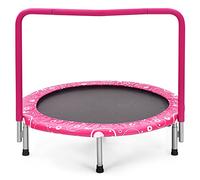 GYMAX Trampoline Pliable pour Enfants ∅92 - Mini Trampoline Extérieur et Intérieur avec Housse de Sécurité Rembourrée et Poignée Couverte, Charge 150 KG (Rose)
