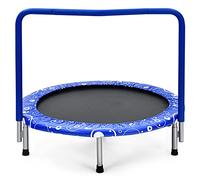 GYMAX Trampoline Pliable pour Enfants ∅92, Mini Trampoline Extérieur et Intérieur avec Housse de Sécurité Rembourrée et Poignée Couverte, Charge 150 KG (Bleu)