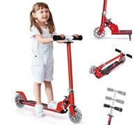 GYMAX Trottinette Enfants 3-7 Ans Pliable, 2 Roues Lumineuses, Hauteur Réglable à 3 Niveaux, avec Béquille, en Aluminium Léger Robuste, Charge Max 70 KG, Roulement Durable ABEC-7 (Rouge)