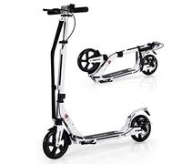 GYMAX Trottinette Enfants et Adultes, Plus de 8 Ans, Trotinette Pliable à Hauteur Réglable, Charge Max 100 KG, Scooter en Alliage d'Aluminium avec Freinage Double, 95 x 37 x 86,5-101 CM (Blanc)