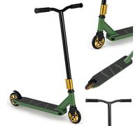 GYMAX Trottinette Freestyle Enfants 10 Ans+, Trottinette Acrobatique Pro, Barre en T en Métal Renforcée, Cadre en Métal Robuste, Plateau en Alliage Léger, Roulements ABEC-7, Capacité 100 Kg (Vert)