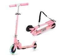 GYMAX Trottinette Pliable, Scooter pour Enfants 3 Ans+, Roues Lumineuses, Hauteur Réglable 68-78cm, avec Béquille Arrière, Sangle de Transport, Cadre Robuste en Aluminium (Rose)