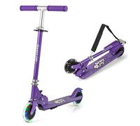 GYMAX Trottinette Pliable, Scooter pour Enfants 3 Ans+, Roues Lumineuses, Hauteur Réglable 68-78cm, avec Béquille Arrière, Sangle de Transport, Cadre Robuste en Aluminium (Violet)