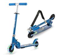 GYMAX Trottinette Pliable, Scooter pour Enfants 3 Ans+, Roues Lumineuses, Hauteur Réglable 68-78cm, avec Béquille Arrière, Sangle de Transport, Cadre Robuste en Aluminium (Bleu)