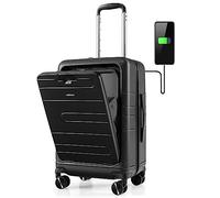 GYMAX Valise Cabine 20'', Poche Avant & Port USB Type-C & Tige Télescopique à 4 Niveaux & roulettes Lisses & Double Serrure TSA, Bagage à Main pour Voyages d'affaires (Noir)