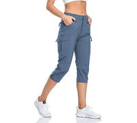 GymBrave Pantalon cargo de randonnée pour femme, séchage rapide, capri de camping, résistant à l'eau, UPF 50, avec poches zippées, bleu pierre, taille M