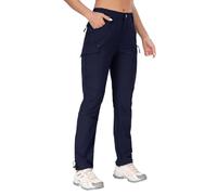GymBrave Pantalon cargo de randonnée pour femme, séchage rapide, capris résistant à l'eau, UPF 50 avec poches à fermeture éclair, pantalon bleu marine, taille M