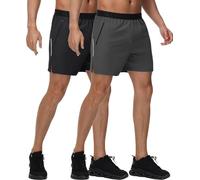 GymBrave Short Sport Homme Course à Pied avec Poche Zippée Léger et Séchage Rapide pour Fitness Noir/Gris Fer S