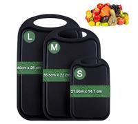 Gymdin Lot de 3 planches à découper en plastique noir avec fente pour jus et poignée antidérapante - Pour viande, légumes, fruits, sans BPA, passe au lave-vaisselle