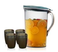 Gymdin Verseuse à eau verte avec couvercle et 4 tasses, pichet en plastique de 2,1 L, carafe d'infusion à froid avec couvercle doré et large poignée, sans BPA, pichet à thé incassable pour eau chaude,