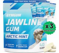 GYMGUM Jawline Gum - Gomme à mâcher dure pour la force de la mâchoire | Entraînez vos traits du visage - Mewing Jaw gum | Exerciseur ultime de la mâchoire | 0 calories et gomme dure sans sucre (120