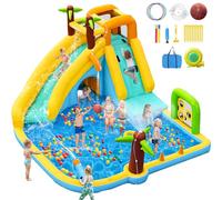 GYMMALL Château Gonflable à Eau avec Ventilateur 450W - Toboggan Aquatique 10-en-1 pour Enfants en intérieur et extérieur avec Piscine, Sprinklers et Grande Glissade