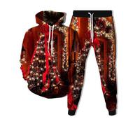Gymnastique Complet Homme Pull-over Imprimé de Noël Sweat à Capuche à Manches Longues Sweat à Capuche Pantalon de Sport Confort Ensemble de Sweats pour Hommes de Gymnastique Hiver, Rouge #3, XL