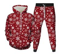 Gymnastique Complet Homme Pull-over Imprimé de Noël Sweat à Capuche à Manches Longues Sweat à Capuche Pantalon de Sport Confort Ensemble de Sweats pour Hommes de Gymnastique Hiver, Rouge #2, S