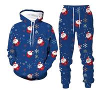 Gymnastique Complet Homme Pull-over Imprimé de Noël Sweat à Capuche à Manches Longues Sweat à Capuche Pantalon de Sport Confort Ensemble de Sweats pour Hommes de Gymnastique Hiver, Bleu #1, XXXL