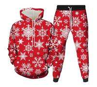 Gymnastique Complet Homme Pull-over Imprimé de Noël Sweat à Capuche à Manches Longues Sweat à Capuche Pantalon de Sport Confort Ensemble de Sweats pour Hommes de Gymnastique Hiver, Blanc #2, XXL