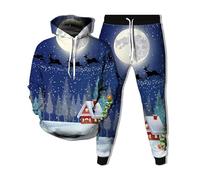Gymnastique Complet Homme Pull-over Imprimé de Noël Sweat à Capuche à Manches Longues Sweat à Capuche Pantalon de Sport Confort Ensemble de Sweats pour Hommes de Gymnastique Hiver, Bleu #3, XL