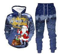 Gymnastique Complet Homme Pull-over Imprimé de Noël Sweat à Capuche à Manches Longues Sweat à Capuche Pantalon de Sport Confort Ensemble de Sweats pour Hommes de Gymnastique Hiver, Marine militaire #1