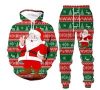 Gymnastique Complet Homme Pull-over Imprimé de Noël Sweat à Capuche à Manches Longues Sweat à Capuche Pantalon de Sport Confort Ensemble de Sweats pour Hommes de Gymnastique Hiver, Rouge #1, S