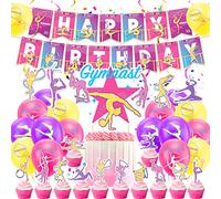 Gymnastique Fournitures de fête d'anniversaire Décorations de fête de gymnastique Comprend une bannière d'anniversaire, un gâteau Topper, un cupcake, des ballons de douche pour bébé