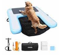 Gymodel Rampe d'eau gonflable pour chien, échelle flottante antidérapante pour piscines, bateaux et lacs, rampe de piscine pour chiens jusqu'à 90,7 kg, bleu clair