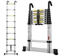 gymount Echelle Telescopique 2,6m en Aluminium Échelle Télescopique, avec Barre Stabilisatrice et Crochets Amovibles, Escabeau Telescopique Portable Convient aux réparations à Domicile, Charge 150 KG