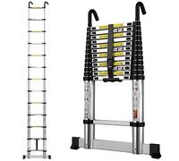 gymount Echelle Telescopique 3,8m en Aluminium Échelle Télescopique, avec Barre Stabilisatrice et Crochets Amovibles, Escabeau Telescopique Portable Convient aux réparations à Domicile, Charge 150 KG
