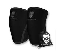 Gymreapers Genouillères (1 paire) avec sac de sport - Approuvé IPF - Manchon de compression pour les squats, l'haltérophilie et l'haltérophilie - Manchons en néoprène de 7 mm (noir/noir, taille L)