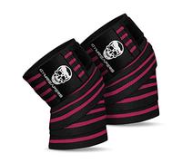 Gymreapers Genouillères (paire) avec sangle pour squats, haltérophilie, dynamophilie, presse à jambes et entraînement croisé - Genouillères flexibles de 72" pour squatter (rose)