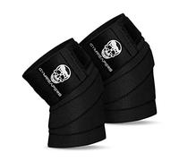 Gymreapers Genouillères (paire) avec sangle pour squats, haltérophilie, dynamophilie, presse à jambes et entraînement croisé - Genouillères flexibles de 72" pour s'accroupir - (Noir)