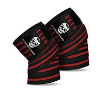 Gymreapers Genouillères (paire) avec sangles pour squats, haltérophilie, dynamophilie, presse à jambes et entraînement croisé - Genouillères flexibles de 72" pour s'accroupir (Rouge)