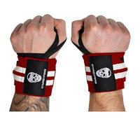 Gymreapers Poignets d'haltérophilie (qualité compétition) Poignets de qualité professionnelle de 18 pouces avec boucle de pouce renforcée - Meilleure enveloppe pour l'haltérophilie (Rouge/Blanc,18")