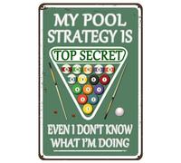 GYMSLAVE Décoration murale vintage en métal pour salle de billard « My Pool Strategy is Top Secret Even I Don't Know What I'm Doing » - Pour maison, porte, bar, café, bureau, magasin, pubs, club