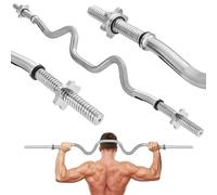 Gymtek Barre d'haltère longue - Barre de curl - Barre d'haltères - Haltère - Acier trempé - Barre SZ - Poids jusqu'à 85 kg - Ø 27 mm - Longueur 120 cm - Rainurée - Pinces en étoile