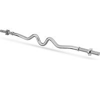 Gymtek Barre d'haltères longue, curl, haltères, en acier trempé, barre SZ, poids jusqu'à 135 kg, Ø 27 mm, longueur 120 cm, striée, pinces étoilées, Super Curl Bar