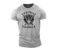 GYMTIER Sons of Odin - Victory Or Valhalla Vikings - T-shirt de gym pour homme, entraînement de musculation, haut de levage, sport gris, M