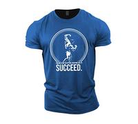 GYMTIER T-shirt de bodybuilding pour homme - Arnold Schwarzenegger Succeed - Haut d'entraînement de gym, bleu marine, S