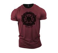 GYMTIER T-shirt de musculation pour homme avec inscription « Vikings Victory Or Valhalla » - Vêtement de sport d’inspiration Viking pour les hommes forts, bordeaux, M