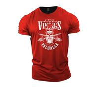 GYMTIER T-shirt de musculation pour homme avec inscription « Vikings Victory Or Valhalla » - Vêtement de sport d’inspiration Viking pour les hommes forts, Rouge, XL