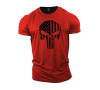 Gymtier T-shirt de musculation pour homme Motif crâne avec drapeau américain Haut d'entraînement - Rouge - M