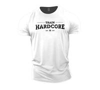 GYMTIER Train Hardcore T-shirt de gym pour homme Bodybuilding Entraînement Levage Top Vêtements, blanc, L