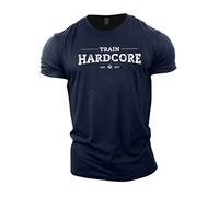 GYMTIER Train Hardcore T-shirt de gym pour homme Bodybuilding Entraînement Levage Top Vêtements, bleu marine, XXL