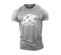 GYMTIER Untamed Wolf Red Eyes Drip T-shirt de gym pour homme Bodybuilding Entraînement Lifting Top Vêtements, gris, XL