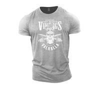 GYMTIER Vikings Victory Or Valhalla - Viking Gym T-Shirt pour Hommes Bodybuilding Haltérophilie Strongman Training Top Active Wear Sport Gris X-Large