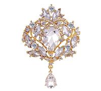 Gyn&Joy Broche vintage en forme de goutte avec strass et ruban en forme de larme pour femme, Métal, Cristal