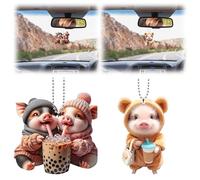 GyovinnJuwanua Swing Pig Lot de 2 pendentifs en acrylique pour rétroviseur de voiture avec cordon - Cadeau pour homme et femme (boisson au lait)